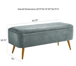 Ball & Cast Upholstered Velvet Storage Bench 44"W X 16"D X 18"H Grey,Golden Powder Coating Legs Set Of 1 -Amazon Store 31oxTV1sB9L