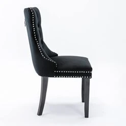 Danxee Set Of 2 High-end Velvet Dining Room Chairs Upholstered Elegant Tufted Chair With Luxurious Button Nailed Trim Ring Pull Armless Accent Chair (Black) -Amazon Store 31p8XwYoS2L