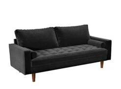Container Furniture Direct Womble Velvet Upholstered Living Room Diamond Tufted Chesterfield Sofa With Gleaming Nailheads, Midnight