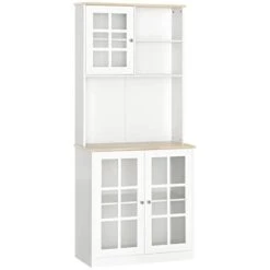 ZHYH Kitchen Buffet, Pantry With 3 Cabinets, 2 Shelves And Large Countertop, Tall White Cabinet