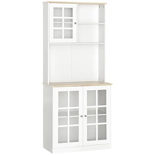 QUUL Kitchen Buffet, Pantry With 3 Cabinets, 2 Shelves And Large Countertop, Tall White Cabinet 3 QUUL Kitchen Buffet, Pantry With 3 Cabinets, 2 Shelves And Large Countertop, Tall White Cabinet