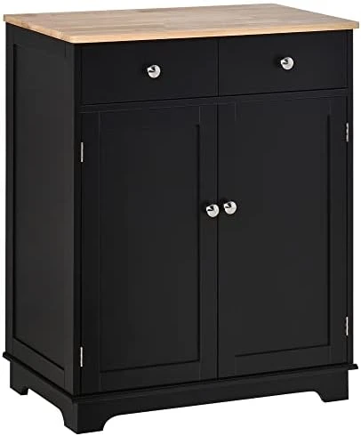 HOMCOM Double Door Sideboard Buffet Cabinet, Kitchen Cabinet, Coffee Bar Cabinet With 2 Drawers, Adjustable Shelf For Living Room And Hallway, Black 6 HOMCOM Double Door Sideboard Buffet Cabinet, Kitchen Cabinet, Coffee Bar Cabinet With 2 Drawers, Adjustable Shelf For Living Room And Hallway, Black - Image 4