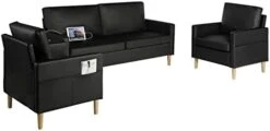 AILEEKISS Mid-Century Sectional Sofa Sets 3 Pieces Faux Leather Loveseat Couches With 2 USB Living Room Furniture Accent Arm Chairs For Small Space, Apartment, Office (1-Seater+1-Seater+3-Seater) -Amazon Store 31peDRdojpL. AC