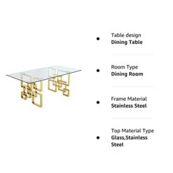 Meridian Furniture 714-T Pierre Collection Modern | Contemporary Square Glass Dining Table With Stainless Steel Base And Rich Gold Finish, 78" W X 39" D X 30" H 15 Meridian Furniture 714-T Pierre Collection Modern | Contemporary Square Glass Dining Table With Stainless Steel Base And Rich Gold Finish, 78" W X 39" D X 30" H -Amazon Store 31pkALgNNbL