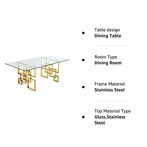 Meridian Furniture 714-T Pierre Collection Modern | Contemporary Square Glass Dining Table With Stainless Steel Base And Rich Gold Finish, 78" W X 39" D X 30" H 8 Meridian Furniture 714-T Pierre Collection Modern | Contemporary Square Glass Dining Table With Stainless Steel Base And Rich Gold Finish, 78" W X 39" D X 30" H - Image 6