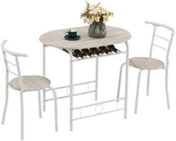 VINGLI 3 Piece Dining Set,Small Kitchen Table Set For 2,Breakfast Table Set,Kitchen Wooden Table And 2 Chairs For Small Space/Dining Room/Apartment,Metal Frame,Wine Rack,White&Light Oak -Amazon Store 31q0enNad4L. AC