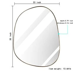 Asymmetrical Mirror For Wall Decor 23"*30", Modern Brass Framed Wall Mirror For Living Room Bathroom Bedroom Entryway ELE-STOU-0064G