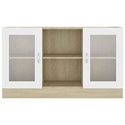 Vitrine Cabinet White And Sonoma Oak,Modern Minimalist Style,Very Easy To Match With Furniture,A Variety Of Colors Can Be Selected 47.2"x12"x27.6" Chipboard -Amazon Store 31r9B8iad5S