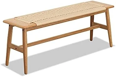 Tennozu Woven Bench, 32" L FAS Grade 100% Solid Oak Wood Dining Room Bench W/Rustic, Hand Woven Design, Firm Mortise & Tenon Structure, Long Bench For Dining Room/Entryway/Bedroom, White (Beige) 8 Tennozu Woven Bench, 32" L FAS Grade 100% Solid Oak Wood Dining Room Bench W/Rustic, Hand Woven Design, Firm Mortise & Tenon Structure, Long Bench For Dining Room/Entryway/Bedroom, White (Beige) - Image 6