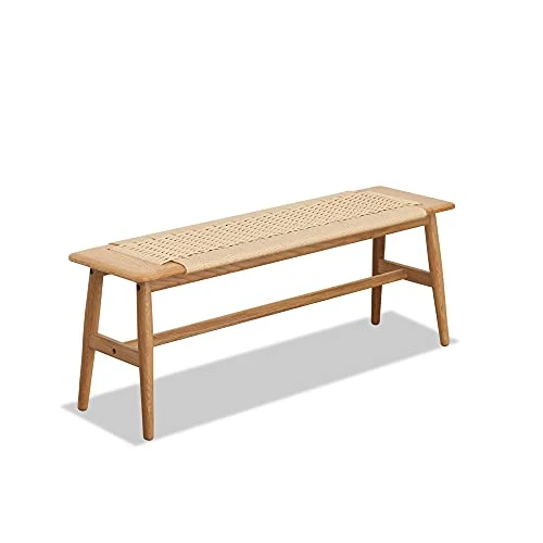 Tennozu Woven Bench, 32" L FAS Grade 100% Solid Oak Wood Dining Room Bench W/Rustic, Hand Woven Design, Firm Mortise & Tenon Structure, Long Bench For Dining Room/Entryway/Bedroom, White (Beige) 3 Tennozu Woven Bench, 32" L FAS Grade 100% Solid Oak Wood Dining Room Bench W/Rustic, Hand Woven Design, Firm Mortise & Tenon Structure, Long Bench For Dining Room/Entryway/Bedroom, White (Beige)