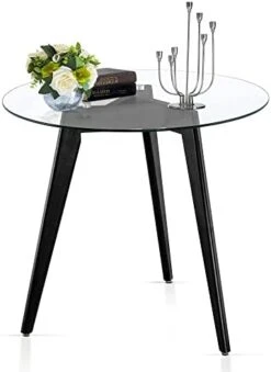 Ivinta Round Glass Dining Table, Modern Leisure Table With Wood Legs For Kitchen Dining Room Living Room, Accent Table Small Tea Table For 2, Space Saving, 31.5 Inch -Amazon Store 31rzPqgDy6L. AC