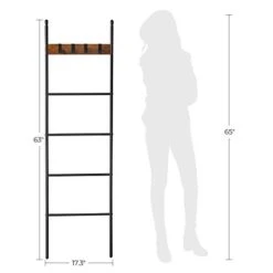 VASAGLE Blanket Ladder, 5-Tier Ladder Shelf, Decorative Ladder With 4 Removable Hooks, Metal Frame, Industrial Style, Rustic Brown And Black ULLS016B01 -Amazon Store 31s3cfP21JL