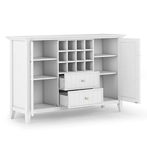 SIMPLIHOME Bedford SOLID WOOD 54 Inch Wide Rustic Sideboard Buffet And Winerack In White With Storage, 2 Drawers And 2 Shelves, For The Living Room, Rustic 4 SIMPLIHOME Bedford SOLID WOOD 54 Inch Wide Rustic Sideboard Buffet And Winerack In White With Storage, 2 Drawers And 2 Shelves, For The Living Room, Rustic - Image 2