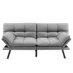 GANFANREN Convertible Futon Sofa Bed Memory Foam Couch Sleeper W/Adjustable Armrest Grey