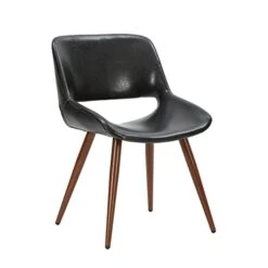 Porthos Home Shane Armless Dining Chair, Water And Stain Resistant PU Leather Upholstery, Metal Legs With Wood Finish