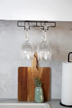 WENKO Cupboard Glass Holder For 6 Glasses – Cupboard Hanger Kitchen For 6 Glasses, Metal, 20 X 7 X 28 Cm, Black -Amazon Store 31tNYXVHH0L