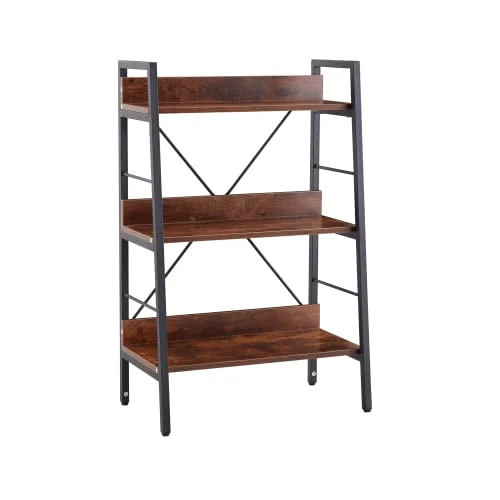 GOAWGO Bookshelf Ladder, Living Room Wood And Metal Stairs Freestanding Display Plant Bookshelves, Home Office, Living Room, Bedroom, Kitchen, Rustic Brown (Three Layers) 3 GOAWGO Bookshelf Ladder, Living Room Wood And Metal Stairs Freestanding Display Plant Bookshelves, Home Office, Living Room, Bedroom, Kitchen, Rustic Brown (Three Layers)