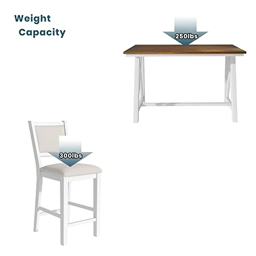 CITYLIGHT 7 Pieces Dining Table Set, Rustic Kitchen Furniture Set, Counter Height Farmhouse Wood Dining Table Set With 6 Upholstered Dining Chairs, White+Walnut+Beige 5 CITYLIGHT 7 Pieces Dining Table Set, Rustic Kitchen Furniture Set, Counter Height Farmhouse Wood Dining Table Set With 6 Upholstered Dining Chairs, White+Walnut+Beige - Image 3