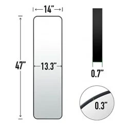 SCWF-GZ 47x14 Mirror Square Full Body Length Door Hanging Wall Mounted Metal Frame Dressing Make-up Mirrors For Entryway Bedroom Bathroom Living Room 47 14 Inch Black