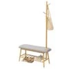 ZHFEISY Coat Rack Shoe Bench Bamboo Coat Rack With 5 Hooks Hall Tree Bench With Storage For Entryway Hallway Living Room Bedroom