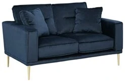 Signature Design By Ashley Macleary Modern Velvet Loveseat With Gold Metal Legs, Navy Blue