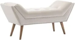 Chairus Upholstered Bedroom Bench With Armrest, Velvet Fabric Vanity Bench With Tufted Button & Nailhead Trim, Light Beige -Amazon Store 31u2IqtXFdL. AC