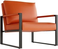 Recaceik Mid-Century Modern Leather Accent Chair, Upholstered PU Leather Chair, Lounge Living Room Chair With Metal Frame, Comfy Reading Armless Chair Home Furniture, Coffee -Amazon Store 31u7K24 DZL. AC