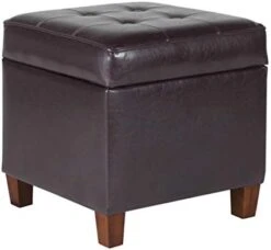 HomePop Leatherette Tufted Square Storage Ottoman With Hinged Lid, Brown -Amazon Store 31uCqH3mk L. AC