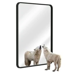 FTMIR 20 X 28 Inch Black Rectangle Mirror Bathroom Rectangular Wall Mounted Mirror With Premium Aluminum Matte Rounded Corner Frame(Horizontal Or Vertical Suspension)