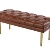 Guyou 42 In Tufted Leather End Of Bed Bench Gold Legs, Modern Vintage Entryway Ottoman Bench, Upholstered Foyer Bench With Gold Legs For Living Room Bedroom (Brown)