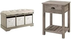 Walker Edison Modern Farmhouse Entryway Shoe Storage Bench Totes Upholstered Cushion Hallway Organizer, 42 Inch, Grey Wash & Farmhouse Square Side Accent Table Set, 18 Inch, Grey Wash -Amazon Store 31v7hHGUnL. AC