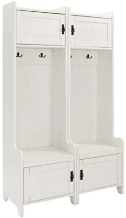 Crosley Furniture KF60004WH Fremont Tower Entryway Hall Tree With Storage (Set Of 2), Distressed White