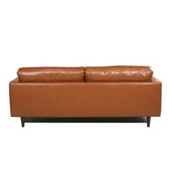 MAKLAINE 88" Top Grain Genuine Leather Tufted 3 Seater Sofa With Bolster Pillows, Mid Century Modern Lawson Style Couch With Excellent Craftsmanship, Camel Brown -Amazon Store 31vFMnFLQnL