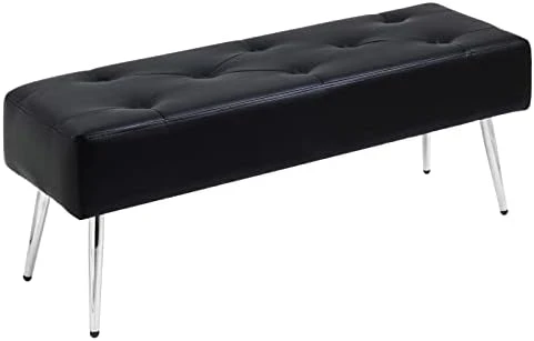 Furnimart Faux Leather Bench Ottoman, Tufted Button Bedroom Benches Footrest Stool In Solid Metal Legs, Long And Dining Bench, Indoor Bench For Entryway Living Room Bedroom (Leather-Black) 15 Furnimart Faux Leather Bench Ottoman, Tufted Button Bedroom Benches Footrest Stool In Solid Metal Legs, Long And Dining Bench, Indoor Bench For Entryway Living Room Bedroom (Leather-Black) - Image 13