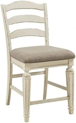 Signature Design By Ashley Realyn French Country 24.13" Counter Height Upholstered Barstool, Set Of 2, Chipped White & Realyn French Country Counter Height Dining Room Table, Chipped White -Amazon Store 31vHQEEvvGL. AC