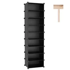 C&AHOME 9-Tier Shoe Rack, 18 Pairs Plastic Shoe Shelves, Modular Shoe Storage Organizer Units, Space Saving Closet Cabinet Ideal For Bedroom Living Room Entryway Hallway, 16.2"L × 12.2"W × 62"H Black
