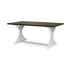 Great Deal Furniture Mayo Rustic Farmhouse Acacia Wood Dining Table, Dark Brown And White