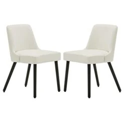 MINCETA Dining Chair,Morden Wood Leg Upholstered Kitchen Chair Set Of 2,PU In Cream White