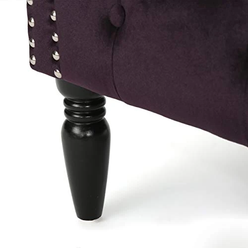 GDFStudio Melaina Tufted Chesterfield Velvet Loveseat With Scrolled Arms, BlackBerry And Dark Brown 7 GDFStudio Melaina Tufted Chesterfield Velvet Loveseat With Scrolled Arms, BlackBerry And Dark Brown - Image 5