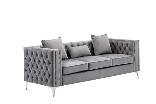 Lilola Home Lorreto Gray Velvet Sofa 3 Lilola Home Lorreto Gray Velvet Sofa