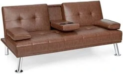 FLOYINM Leather Upholstered Convertible Sofa Bed Futon W/ 2 Cupholders Comfortable Simple Assembly (Color : E) -Amazon Store 31wBZJYNGtL. AC