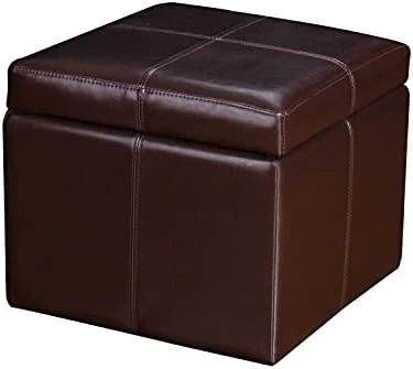 Adeco Bonded Leather Square Tufted Footstool, 18", Brown Storage Ottomans, 11 Adeco Bonded Leather Square Tufted Footstool, 18", Brown Storage Ottomans, - Image 9