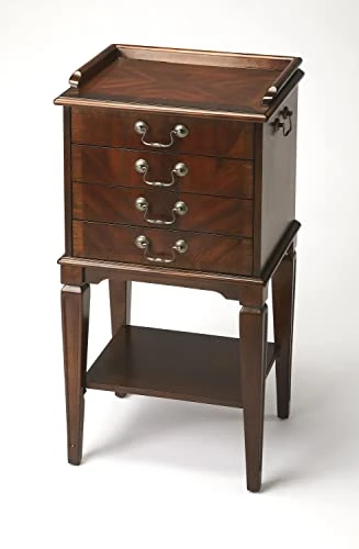 Butler Hardwick 4-Drawer Cherry Silver Chest, Wood End Table For Bedroom, Living Room, Hallway, 14" D X 18" W X 36" H 3 Butler Hardwick 4-Drawer Cherry Silver Chest, Wood End Table For Bedroom, Living Room, Hallway, 14" D X 18" W X 36" H
