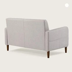 Mellow Adair Mid-Century Modern Loveseat/Sofa/Couch With Armrest Pockets, Tufted Linen Fabric, Light Grey