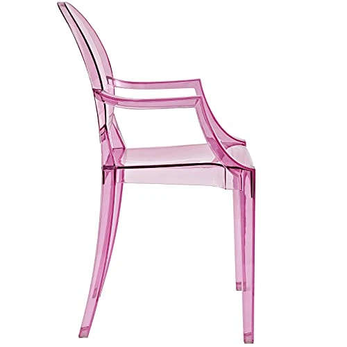 Modway Casper Modern Acrylic Stacking Kitchen And Dining Room Arm Chair In Pink - Fully Assembled 5 Modway Casper Modern Acrylic Stacking Kitchen And Dining Room Arm Chair In Pink - Fully Assembled - Image 3