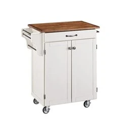 Homestyles Cuisine Kitchen Cart, Off White, Oak Top