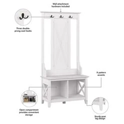 Bush Furniture Key West Hall Tree With Shoe Storage Bench In Pure White Oak -Amazon Store 31wktOlsJdL