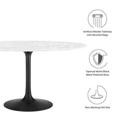 Modway Lippa 54" Round Artificial Marble Dining Table, Top, Black Base -Amazon Store 31wsy3WQEbL