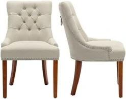 UDAX Upholstered Dining Chairs With Arms, Set Of 6, Dining Room Chairs With Solid Wood Legs And Tufted Backrest(Linen+Beige) -Amazon Store 31xDACYzAhL. AC