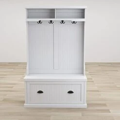 Entryway Hall Tree With Coat Rack 4 Hooks And Storage Bench Shoe Cabinet White White Solid MDF Wood Finish 8 Entryway Hall Tree With Coat Rack 4 Hooks And Storage Bench Shoe Cabinet White White Solid MDF Wood Finish -Amazon Store 31xG4jDuvJL
